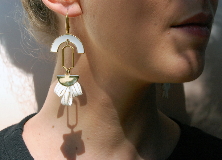 Boucles d'oreilles Diana soie ivoire et or L'Orangerie Bijoux