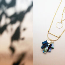 Collier layering Idir doré soie bleu paon fleurie made in France L'Orangerie
